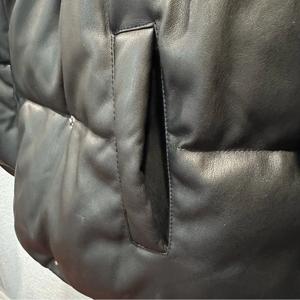 Sebby Collection Black Vegan Non Leather Puffer Bomber‎ Jacket